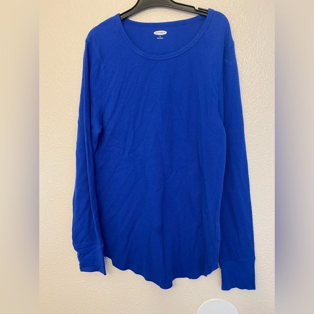 OLD NAVY crew neck royal blue Long Sleeve Thermal waffle Knit Top womans XL